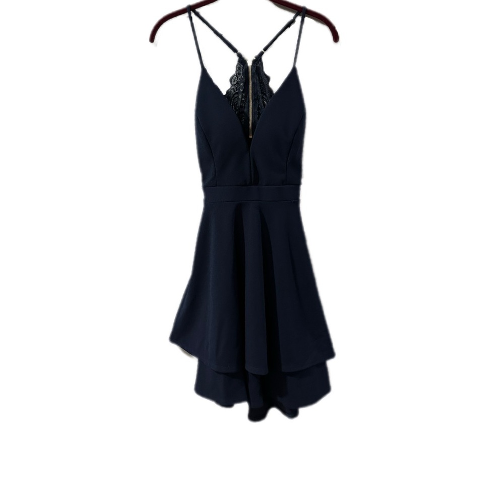 NWT Honey and Rosie Navy Lace-Back Cut Out A-Line Dress Size S